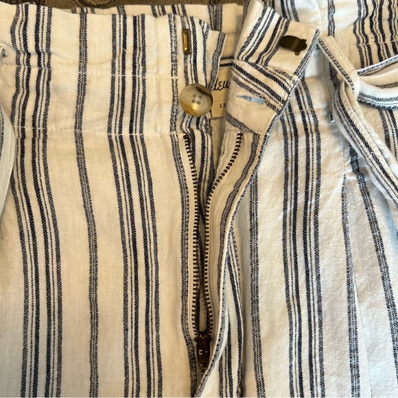 Madewell Women's Linen Cotton Blend Paperbag pants blue white belted size 12 - Picture 6 of 12